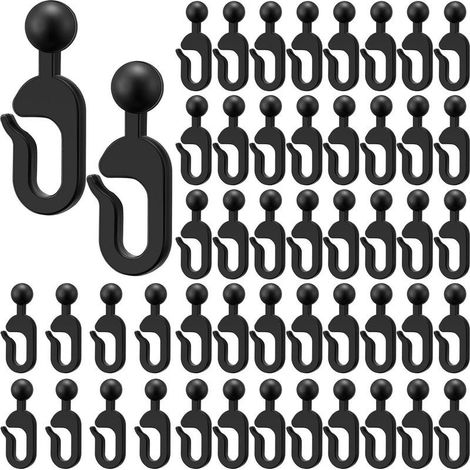Lot de 50 crochets de rideaux en plastique noir, accessoires de fixation pour tringle à rideaux, gazebo extérieur et moustiquaires (1/5)
