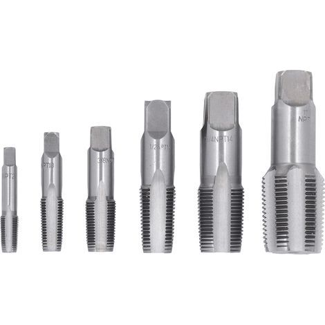 Set of 6 carbon steel taps for PVC pipes, NPT threads 1", 3/4", 1/2", 3/8", 1/4" and 1/8" (1/5)