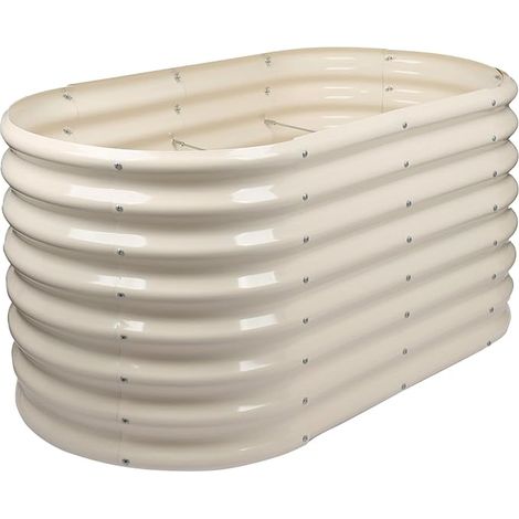 Bac surélevé en acier galvanisé – 120 x 60 x 60 cm – Ivoire – Sans fond – Idéal pour légumes, fleurs et plantes aromatiques (1/4)