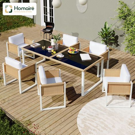 HOMAIRE Polyrattan Garten-Essgruppe 6 Personen mit Sesseln und abnehmbaren waschbaren Bezügen