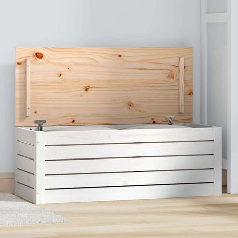 vidaXL Boîte de rangement Blanc 89x36,5x33 cm Bois massif de pin (1/5)