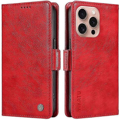 Compatible avec iPhone 16 Pro. Étui portefeuille en cuir texturé litchi. Fermeture magnétique latérale. Idéal comme cadeau. Compatible avec G. (1/5)