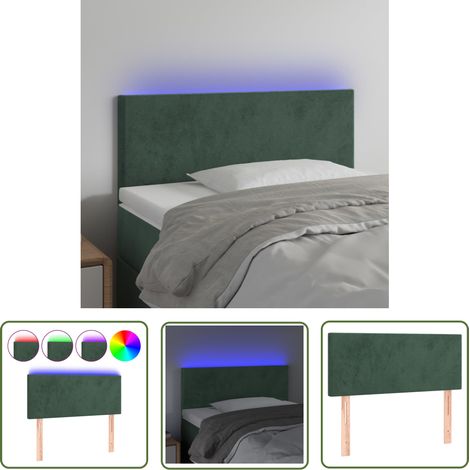 The Living Store Tête de lit à LED Vert foncé 100x5x78/88 cm Velours - Tête De Lit Led - Tête De Lit Velours - Tête De Lit Moderne - Éclairage Led - Têtière De Lit (1/5)