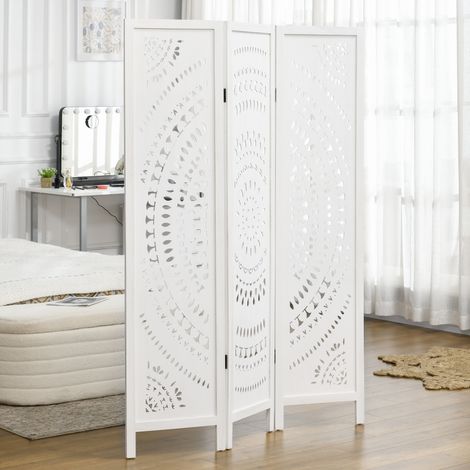 Blanc - Écran intérieur intérieur à 3 panneaux, séparateur intérieur pliant en bois sculpté pour la maison et le bureau, 120x170cm