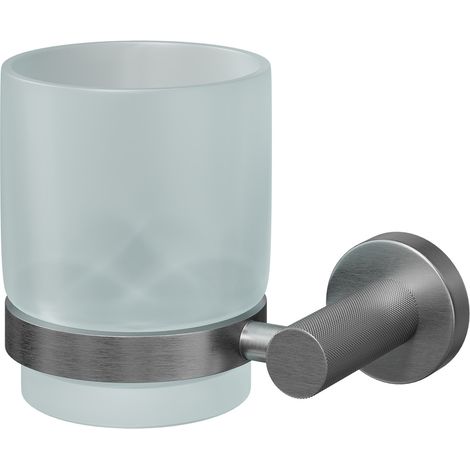 Colore Gunmetal Grey and Frosted Glass Industrial Style Wall Mounted Bathroom Tumbler (1/5)