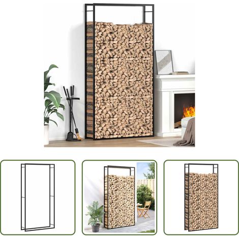 vidaXL Porte-bûches - Portant de bois de chauffage Noir mat 110x28x214 cm Acier (1/5)