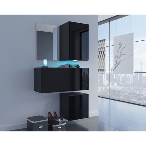 Ensemble de 3 meubles d'entrée muraux et un miroir F2, noir (1/3)