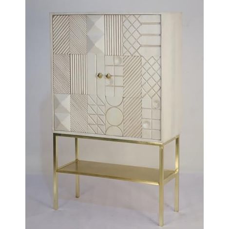 Pegane – Buffet en bois de manguier et métal doré – Dimensions 91 x 152 x 44 cm – 2 portes pour rangement élégant – Style contemporain