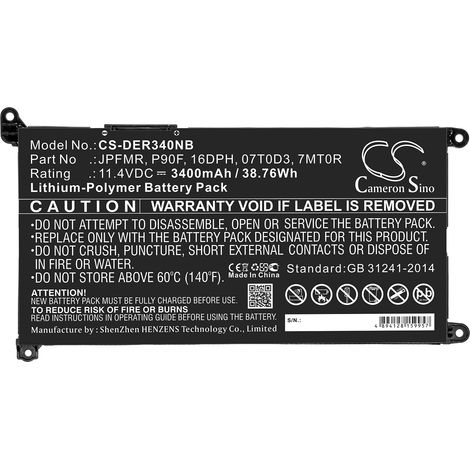 NX - Batterie ordinateur portable 11.4V 3400mAh - 07T0D30WDX0R16DPH1VX1H3CRH