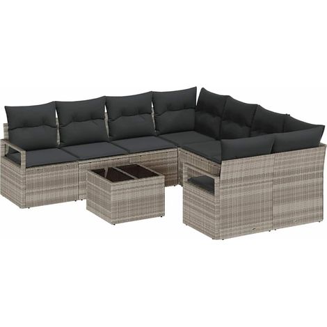 Maison Exclusive - Set di divani con cuscino 9 pcs Grigio chiaro e nero polyrattan (1/5)