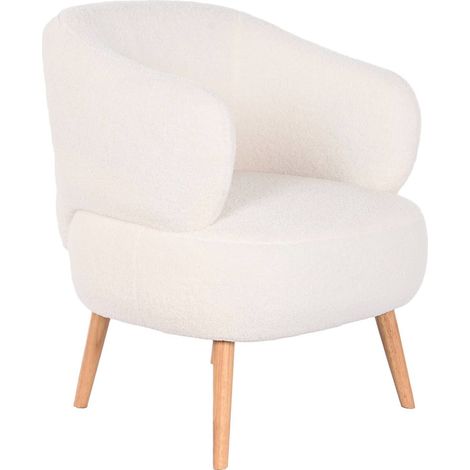 Fauteuil Borreguito blanc élégant et confort - Blanc cassé duveteux et bois naturel (1/5)