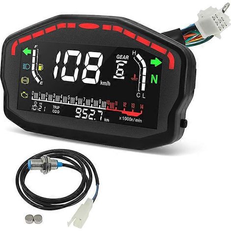 Tableau de bord numérique universel pour moto, compteur de vitesse LED LCD noir