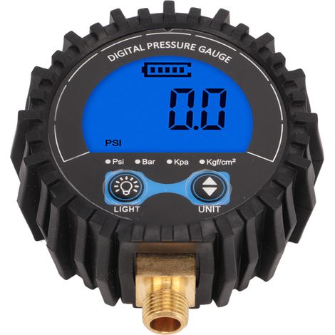 Manomètre numérique de pression des pneus avec écran LCD, quatre unités, gonfleur de pneus 3-200 PSI, filetage M11x1, rétroéclairage bleu (1/5)