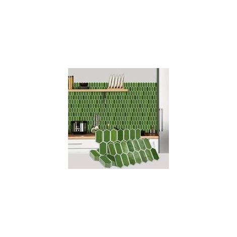 Crédence de cuisine auto-adhésive - 6 feuilles, imperméable, 30 x 15 cm, verte résistante à l'huile.