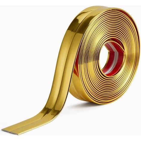 Cache-angles autocollants en PVC doré de 6 m, 0,2 x 2 cm, protection d'angle souple, bordure décorative pour plinthes, plans de travail, carrelages, coins de murs et meubles. (1/5)