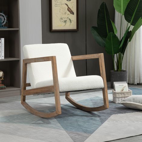 Poltrona a dondolo in legno con cuscino, 60 x 81 x 71 cm, bianco crema HAVRYA (1/5)