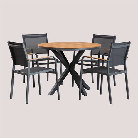 SKLUM Archer-Set mit rundem Tisch (Ø100 cm) und 4 Gartenstühlen Grau Graphit                                  