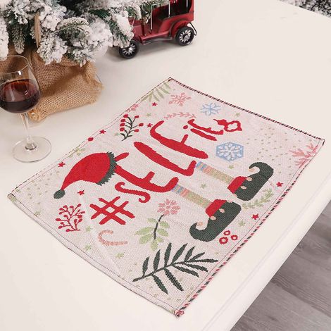 Placemat De Noël - En Tissu - 43 X 34 Cm - Motif Dessin Animé Festif - Pour Décoration De Table De Fête - 1 Pièce (1/5)
