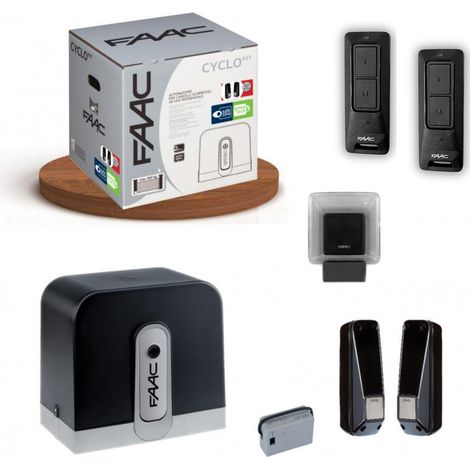 Faac – Kit de motorisation de portail coulissant 400Kg 24V – Moteur à courant continu – Rendement >80% – Dispositif anti-écrasement
