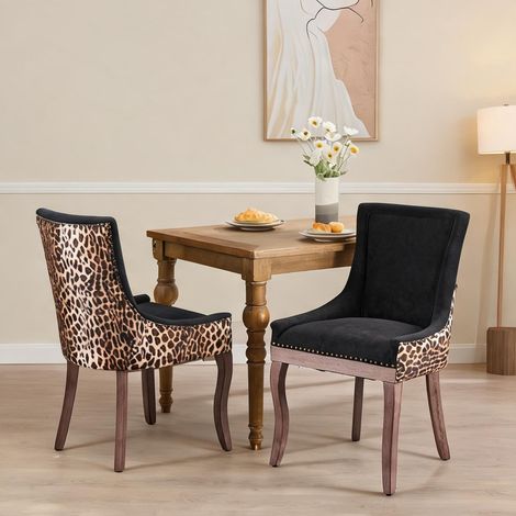 Chaise de salle à manger en bois massif et chenille motif leopard (1/5)