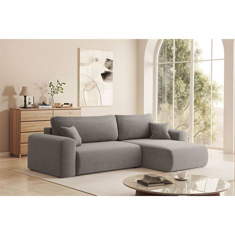 Ecksofa Schlafsofa FLORA Stoff Poso Grau Ottomane Rechts