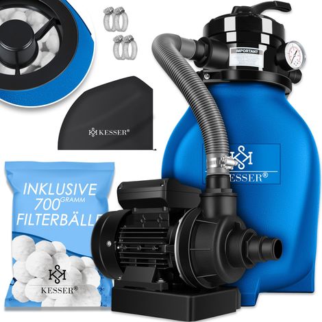 KESSER® filtro de arena sistema de filtro de arena + 700g bolas de filtro reemplazar 25kg filtro de arena filtro de la piscina 10 m³/h sistema de filtro caldera de filtro para piscina piscinas azul (1/5)