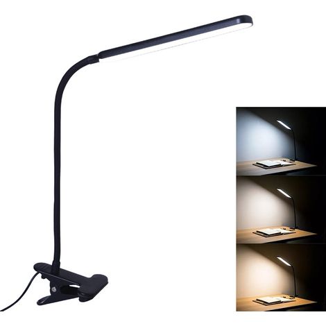 LED-Schreibtischlampe mit verstellbarem Schwenkarm und Klemme für einen Lichtstreifen zum Schutz der Augen beim Lesen.