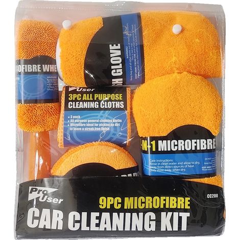 Kit de nettoyage de voiture, ensemble de 9 pièces, outils intérieurs et extérieurs, 1 sac orange (1/2)