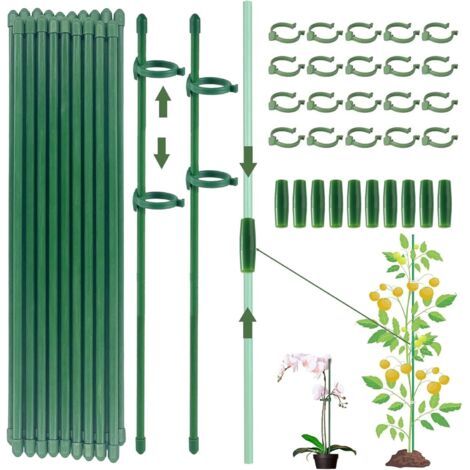 Tuteurs pour Plantes,20 Pièces Tuteur Plante Interieur, 20 Tiges de Plantes Clips, 10 Tiges Tube d'extension, Attache Plante, Tuteur Orchidee, Fixation de Croissance des Plantes（70PCS） (1/5)
