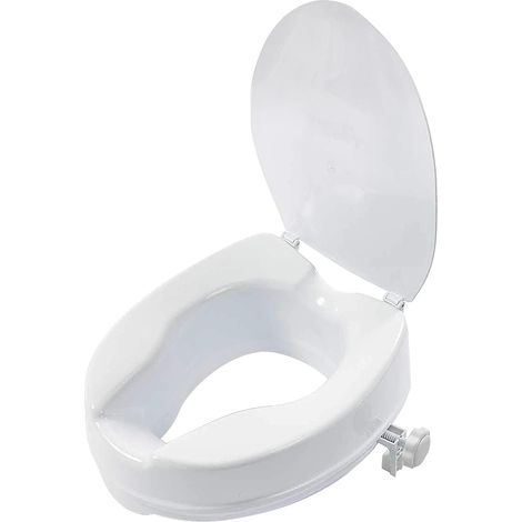 Siège de toilette surélevé avec couvercle, pour personnes âgées et handicapées, adaptable aux toilettes ovales, siège de toilette surélevé amovible pour personnes âgées et handicapées (10,2 cm) (1/5)