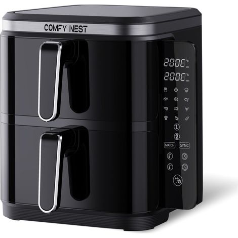 Comfy Nest CN-06177: Friggitrice ad aria a doppio cestello da 2800 W con pannello laterale pieghevole digitale - 11 L