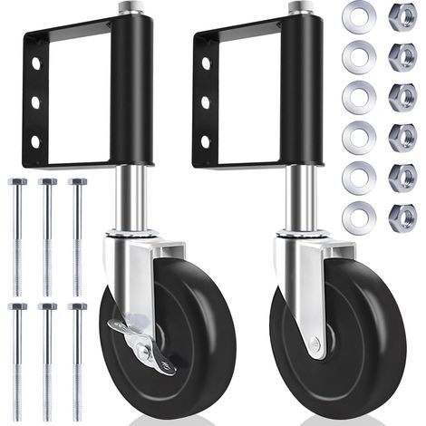 2PCS Roue pour Portail à Ressort 10cm, Roue Portail Coulissant et Pivotante Roulette à Suspension pour Portail pour Porte de Jardin en Bois, Clôture de Cour, Capacité de Charge 100kg (1/5)