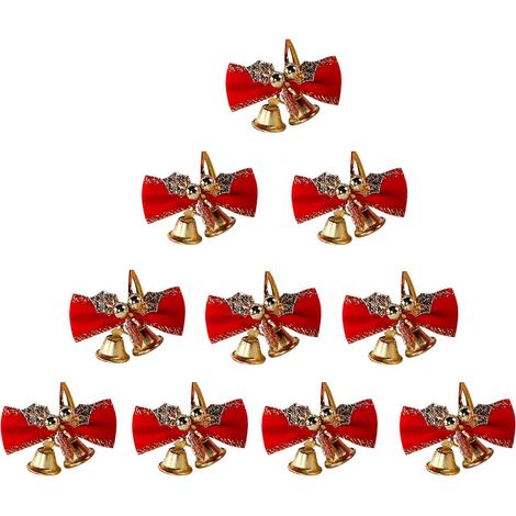 Nœuds de Noël avec clochettes, 24 pièces, petits nœuds décoratifs avec clochettes pour la décoration de Noël, les couronnes et l'emballage des cadeaux (feuilles dorées, A) (1/5)