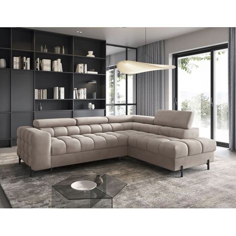 Ecksofa mit Schlaffunktion Sofa AMARA Stoff Paros Beige Ottomane Rechts (1/5)