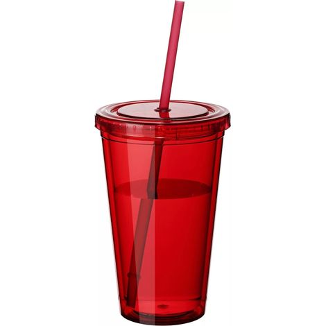 Gobelet réutilisable double paroi avec paille, verre en plastique transparent rouge pour café glacé, tasse froide durable, lot de gobelets (1/4)