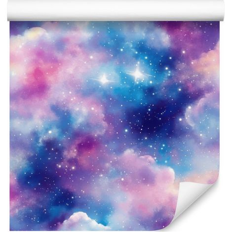 Papel pintado de galaxia en acuarela azul y violeta, fondo violeta 50x1000 cm (1/5)