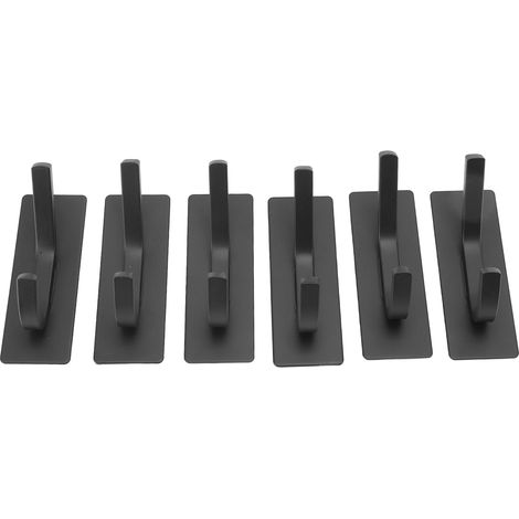 Set mit 6 doppelten, selbstklebenden Wandhaken aus schwarzem Edelstahl für Handtücher und Kleidung (1/5)