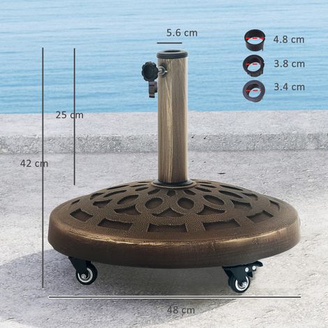 Pied de parasol en béton, support de parasol à roulettes, support rond pour parasols de 32/38/48 mm (1/5)
