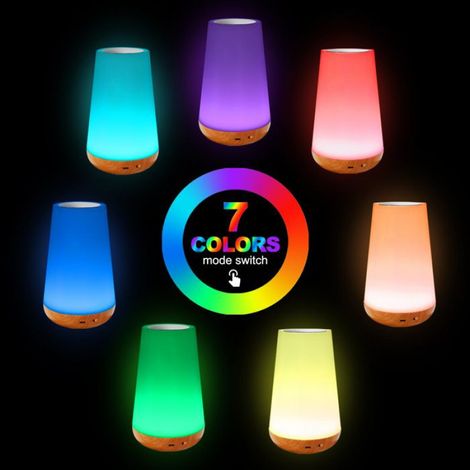 Lampe De Chevet - Avec Commande Tactile Et Télécommande - Veilleuse Pour Chambre - En Bois Grainé - 1 Pièce (1/4)