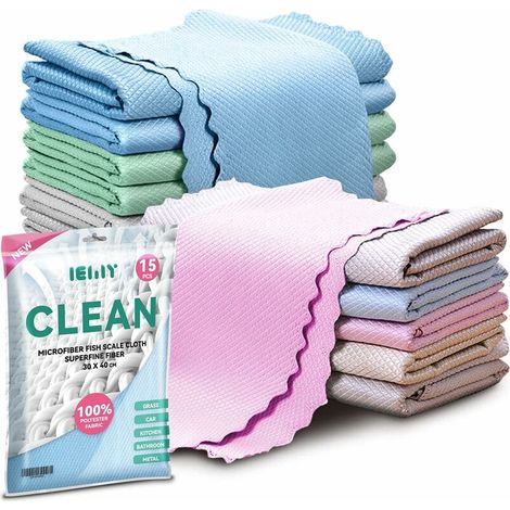 Set di 15 panni multifunzionali in microfibra per la pulizia di auto, cucina, piatti, bagno, multicolore, dimensioni 40 x 30 cm. (1/5)