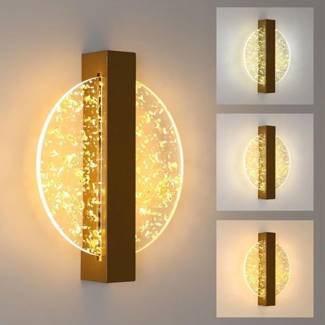 Applique murale LED d'intérieur 6 W 1500 lm, moderne, ronde, en acrylique doré, pour salon, chambre, cage d'escalier, couloir, 3000 K/4500 K/6500 K