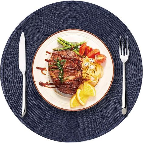 Lot de 2 Sets de table ronds, 38 cm, tissés en polypropylène, antidérapants, résistants à la chaleur, pour cuisine (1/5)