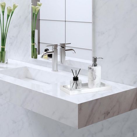 Badezimmer-Tablett-Set, 2-teiliges Dekotablett, weiße Marmor-Silikontabletts, rutschfeste Aufbewahrungstabletts für Wohnzimmer, Schlafzimmer, Waschbecken und Badewanne