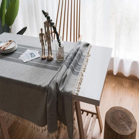 Waschbare Tischdecke aus Baumwolle und Leinen mit Rüschenrand, wasserdicht und rutschfest, geeignet für moderne Esstische in Restaurants, Gärten usw., schützt die Tischplatte, erhältlich in verschiede (1/5)