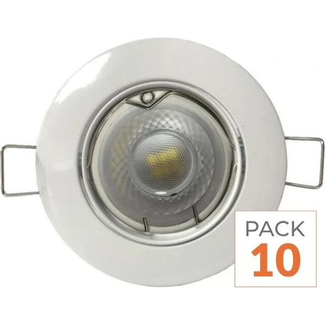 Kit Spot LED GU10 encastrable Rond Blanc avec une ampoule 8W (Pack de 10) - Blanc Neutre 4000K - 5500K - SILAMP
