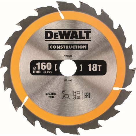 DeWalt DT1931-QZ Lama Sega Circolare 160x20mm 18T Legno Chiodato