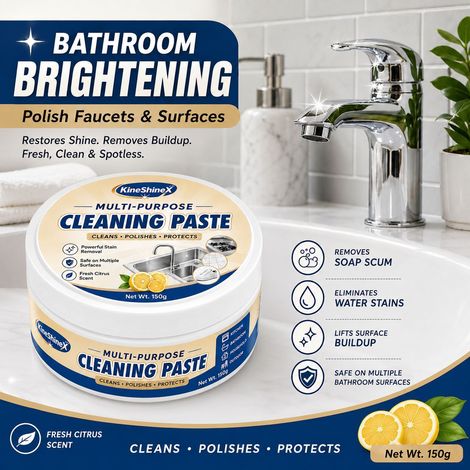 Pâte nettoyante multi-usages KineShineX pour la cuisine, la salle de bain, l'évier, le carrelage et les chaussures : nettoyage, polissage et usage ménager (1/4)