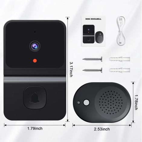 Compatible avec la sonnette connectée sans fil Z30 T23 – Vidéo HD, vision nocturne, surveillance à distance, connectivité Wi-Fi, interphone bidirectionnel (sonnette incluse) Noir (1/5)