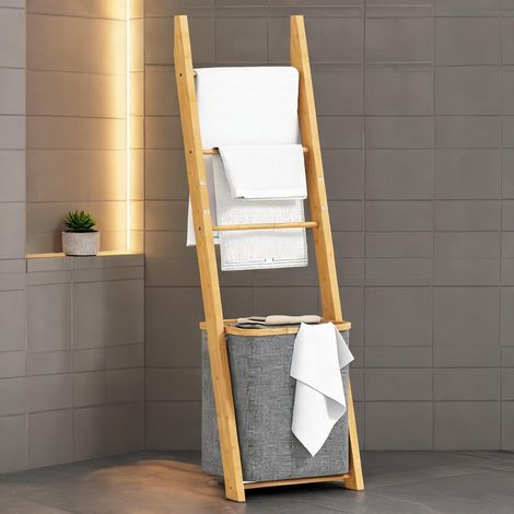 Étagère salle de bain 3 barres porte-serviettes et panier 48 L (1/5)