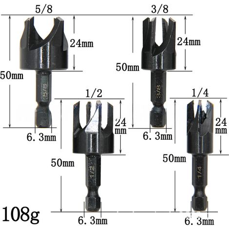 Juego de 4 brocas hexagonales negras de 4 pulgadas para carpintería, taladro y herramienta de contracción (4 brocas hexagonales negras de 4 pulgadas [108 g]) (1/5)